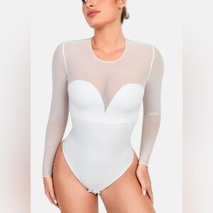 POPILUSH Shapewear Illusion Mesh Long Sleeve Tummy Control Bodysuit